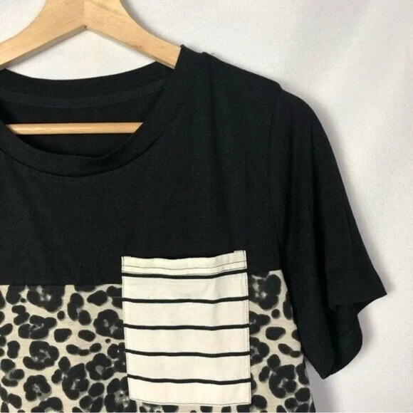 Boutique Leopard & Stripe Bust Pocket Short Sleeve T-Shirt M - Picture 3 of 3